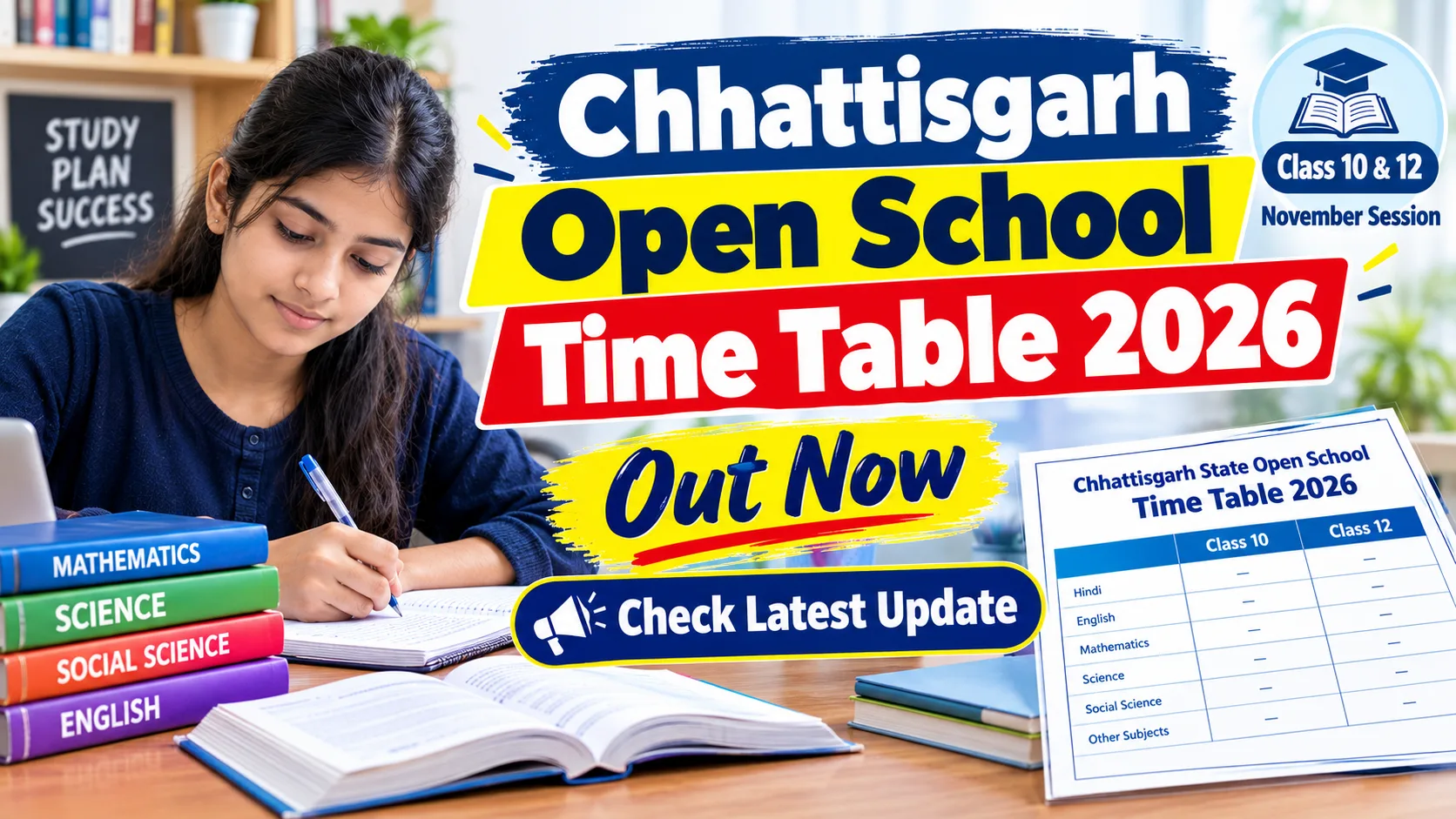 Chhattisgarh Open School Time Table 2026